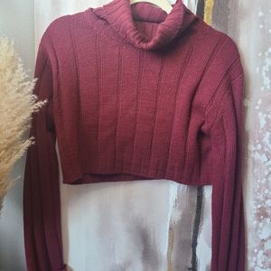 Maroon Cropped Turtleneck